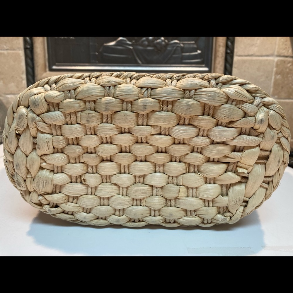 Brighton Straw Purse w/Green Leather Trim + Multi-Color Textured Leather Flowers - Picture 6 of 14